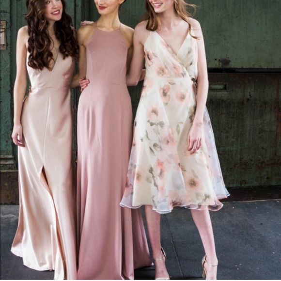 Jenny Yoo Sabrina Tea Length Floral Organza Chiffon A-Line Midi Dress Wedding 4 - Picture 3 of 16